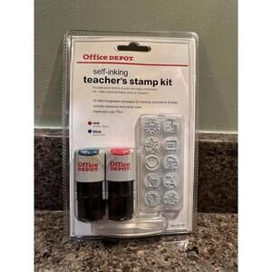 Office DEPOT Self-inking Teachers stamp Kit Two Stamp New Sealed Blue & Red